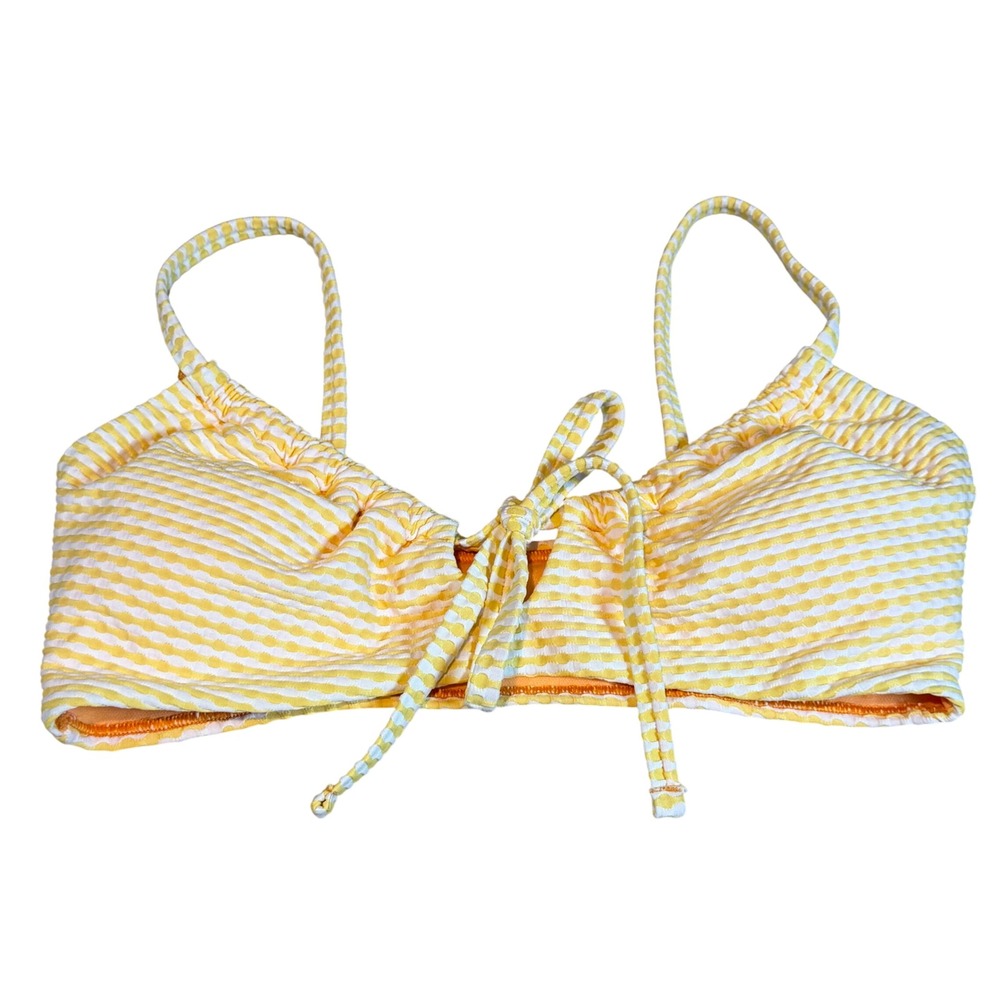 Speedo Womens Summer Yellow Striped Seersucker Bikini Top Removable Cups S